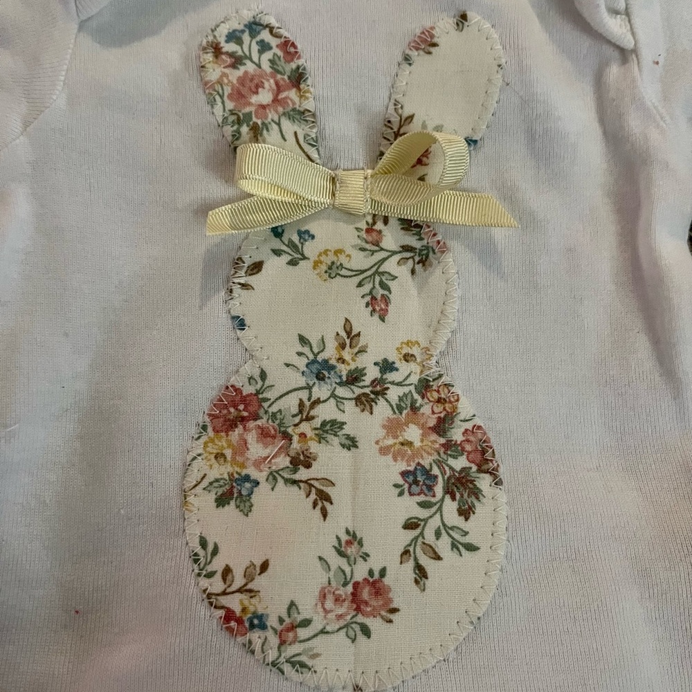 Hopping down the bunny trail appliquéd ruffle butt Easter onesie! - Picture 3 of 4